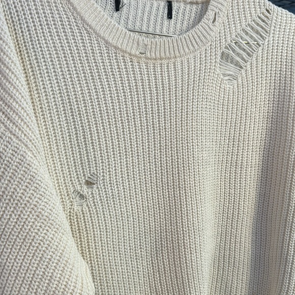 BEIGE MEN RIPPED THRIFTED CREWNECK SWEATER MEDIUM - Picture 3 of 4